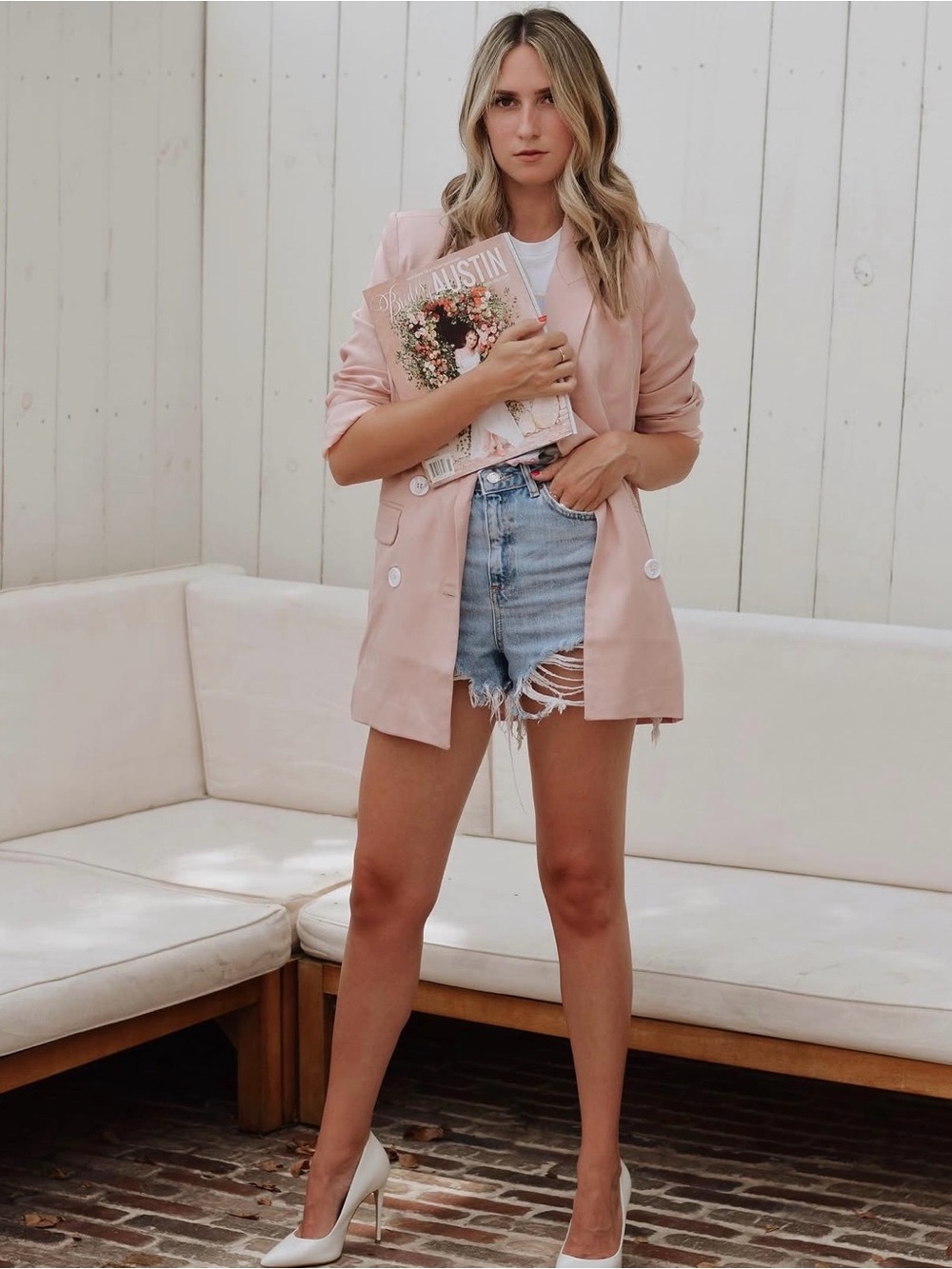 Lulu's Pale Pink Double-Breasted Blazer Jacket